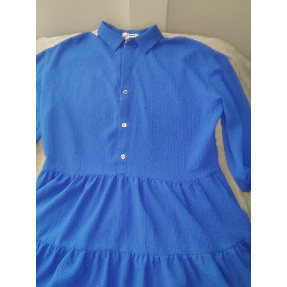 DKNY Royal Blue Collared Button Midi Shirt Dress Long Sleeve Women's - Picture 3 of 3